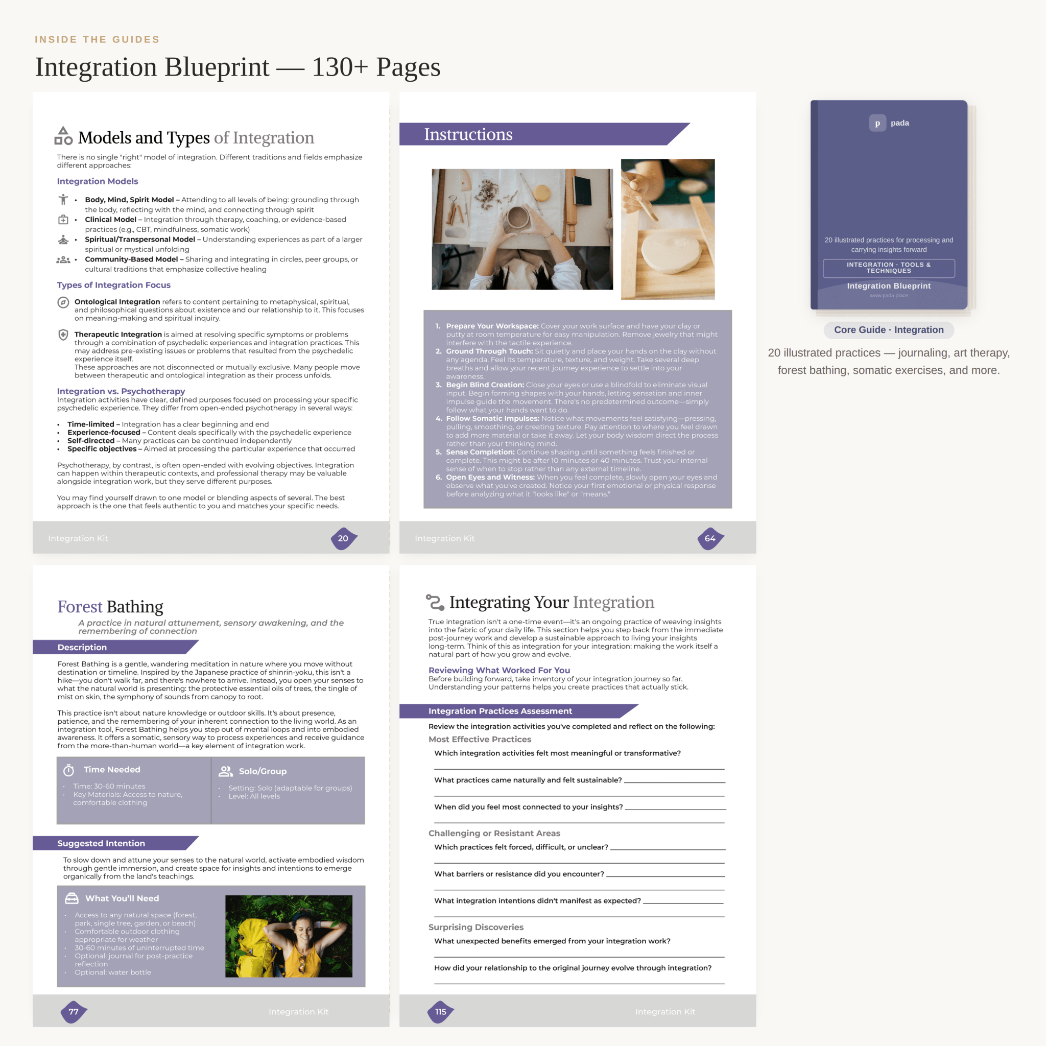 Integration Blueprint sample pages with forest bathing and integration practices — Pada Complete Psychedelic Journey System