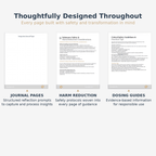 Interior pages showing journal prompts, harm reduction safety protocols, and evidence-based dosing guides — Pada Psychedelic Foundation Kit (Digital Edition)