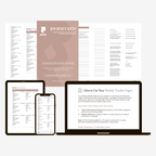 Microdosing guide displayed on laptop, tablet, and phone with weekly tracker pages and dosing protocols — Pada Microdosing Kit